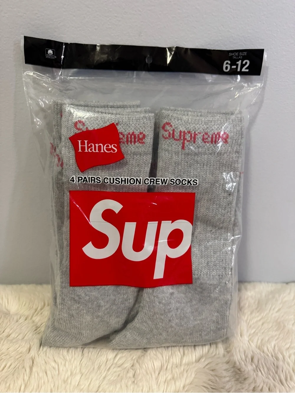 Hanes+Supreme Gray Crew Socks - 4 Pack